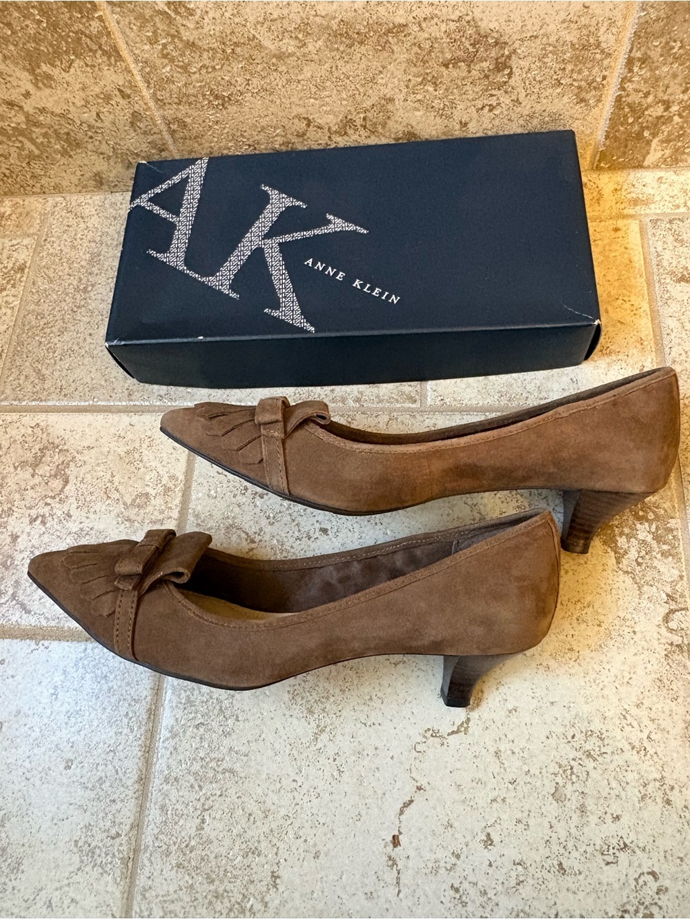 Anne Klein Brown Suede Pointed Toe Low Heel Loafers